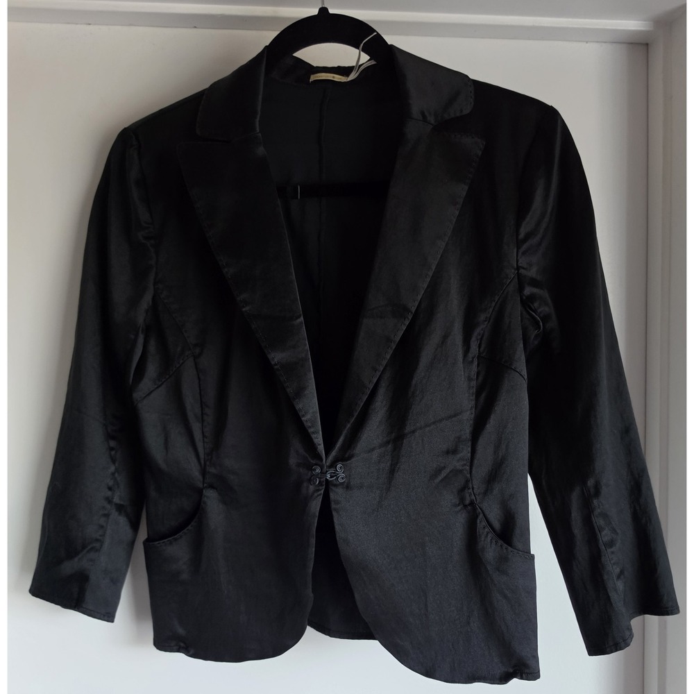 Max Studio Blazer S Black Silk Cotton 3/4 Sleeve Formal Jacket Suit